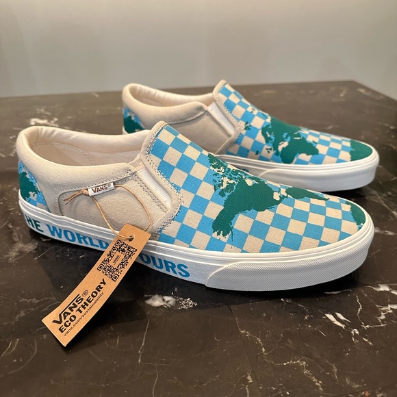 VANS Asher Eco Slip On Sneakers “The World is Ours” Men’s Size 11.5 New With Box - Picture 2 of 7